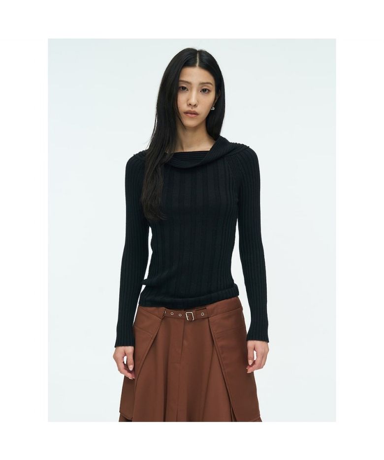 Tube Neck Rib Pullover  Black