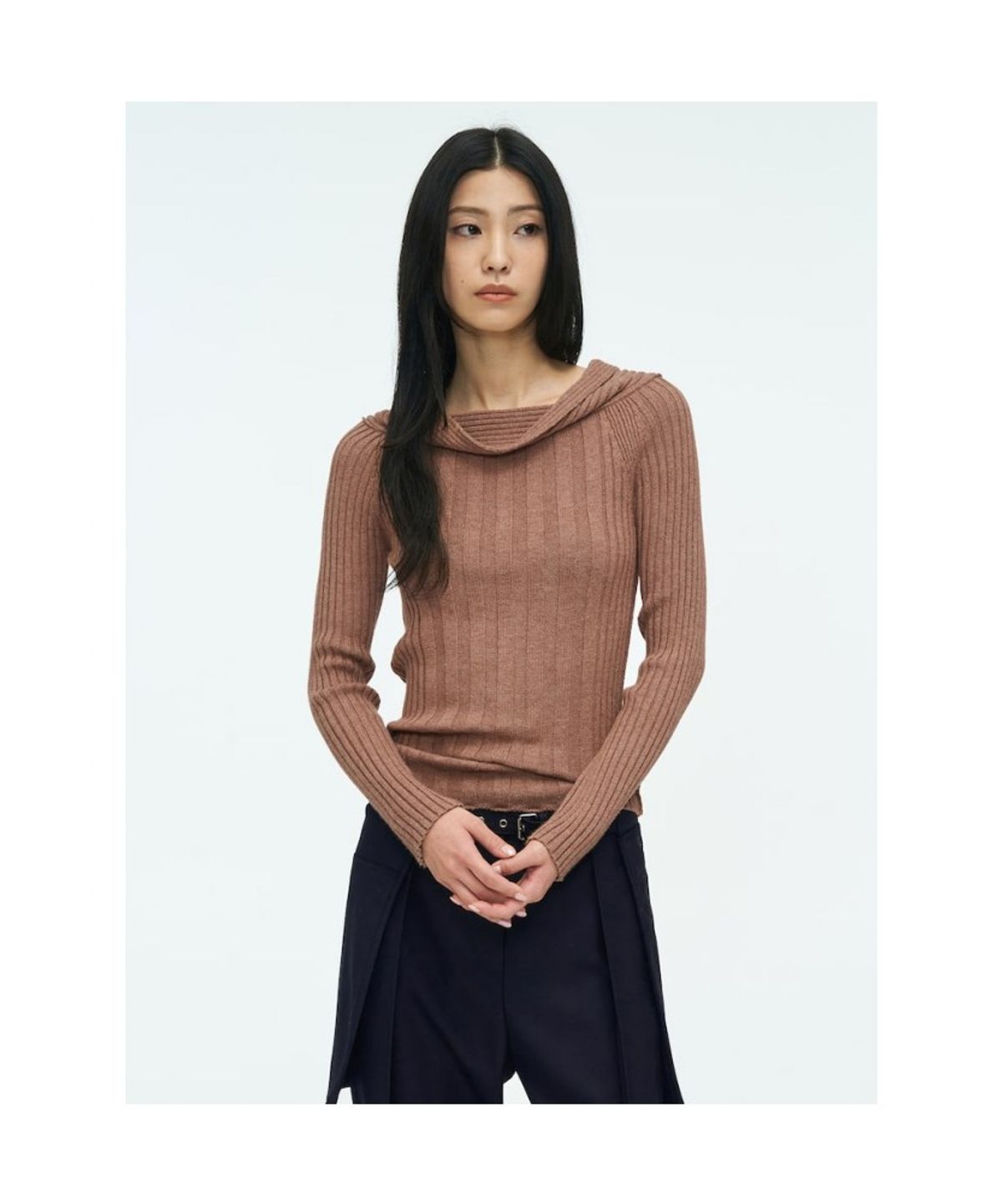 앙개(ANGGAE) Tube Neck Rib Pullover  Brown
