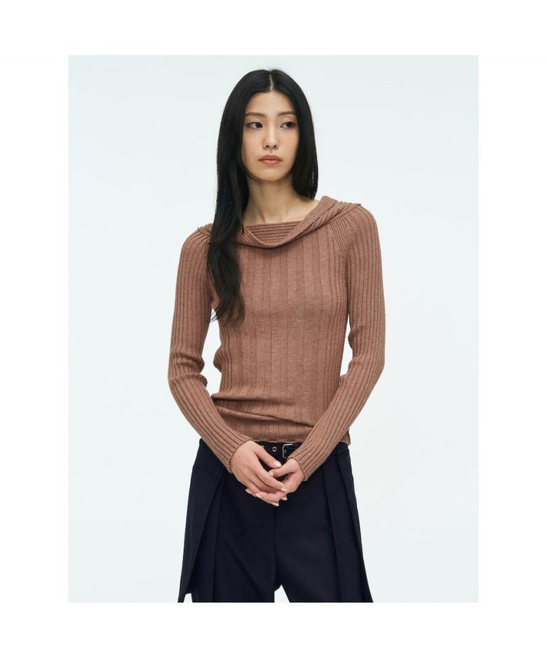 Tube Neck Rib Pullover  Brown