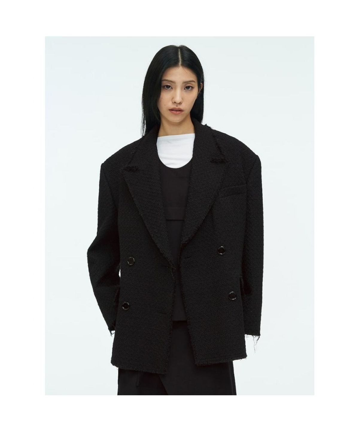 앙개(ANGGAE) Oversized Tweed Jacket  Black