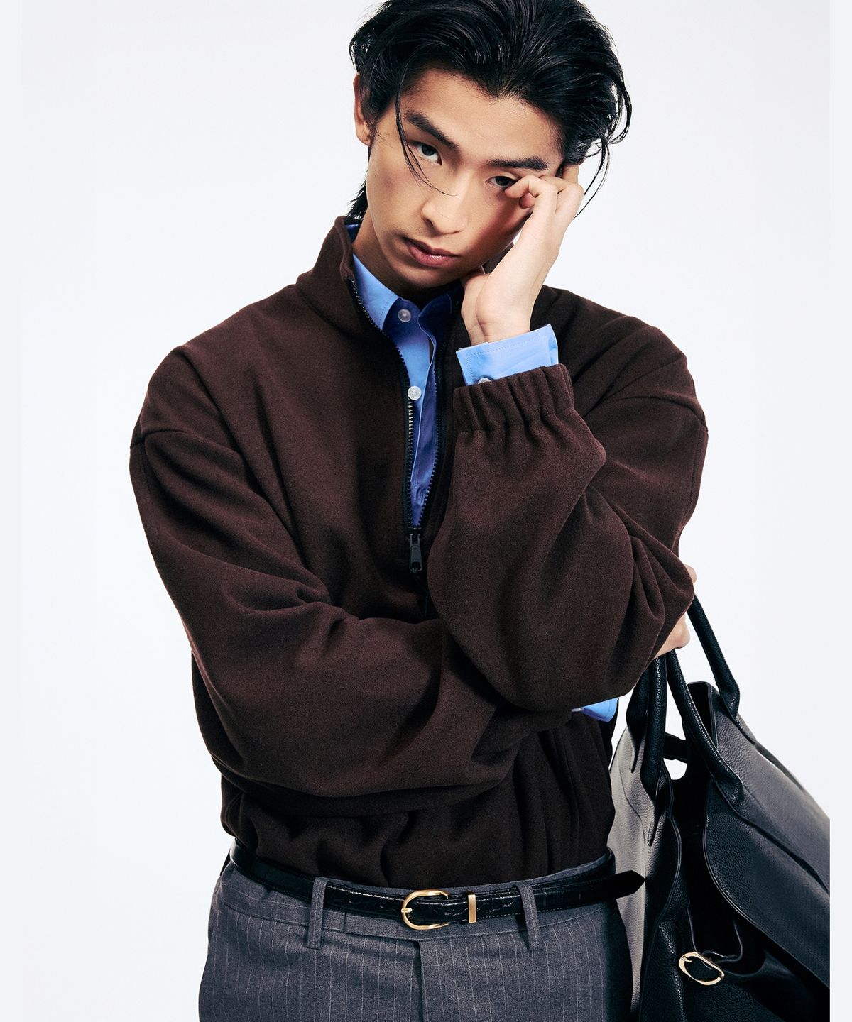 티엔지티(TNGT) Oversized Fleece Quarter Zip-up Sweatshirt (Brown) TNTS6E103W2