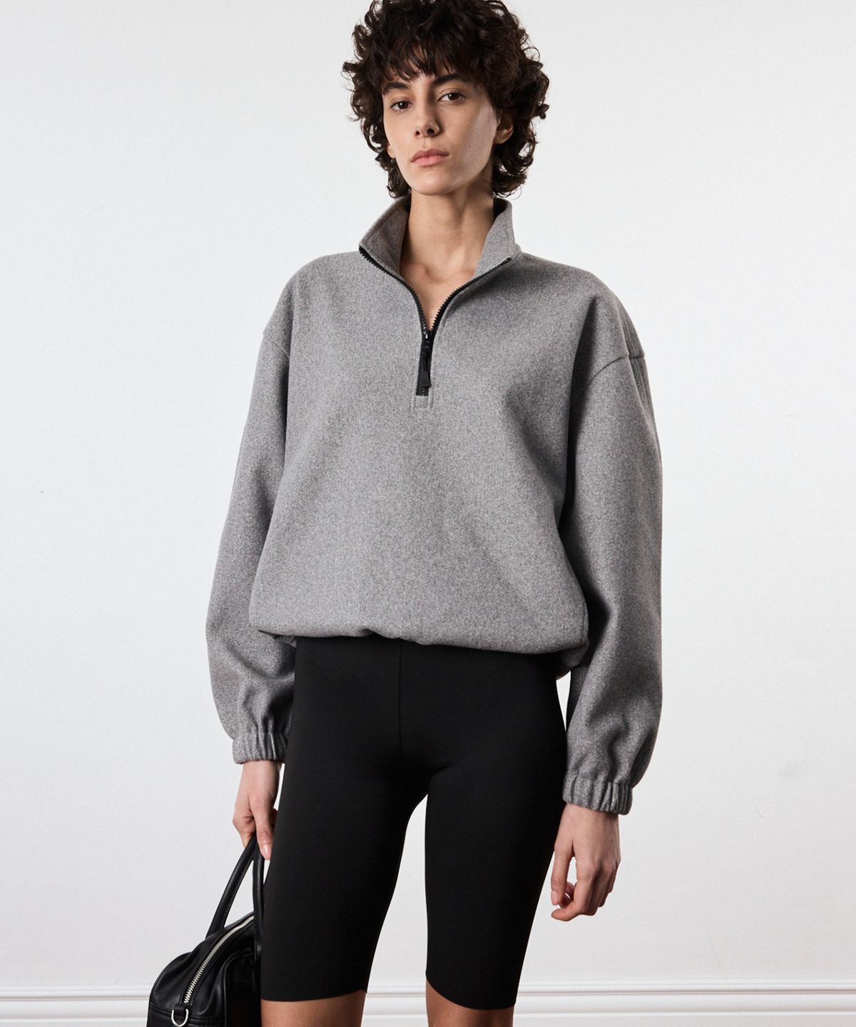 티엔지티 우먼(TNGT WOMAN) W Oversized Fleece Quarter Zip-up Sweatshirt (Grey) TNTS6E103G2