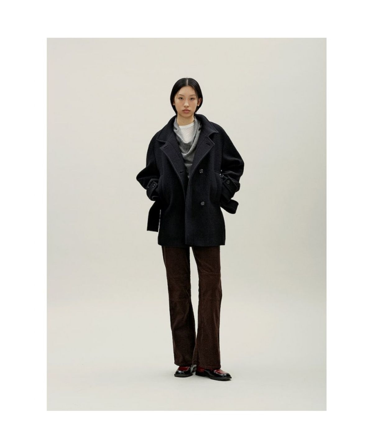앙개(ANGGAE) Half Pea Coat  Black