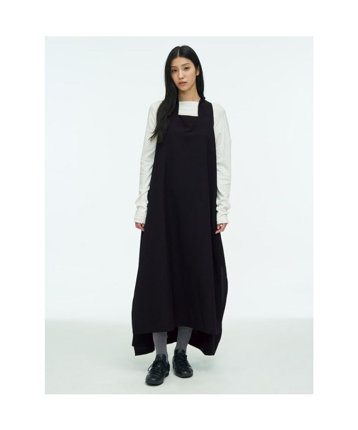 앙개(ANGGAE) Apron Wrap Dress  Black
