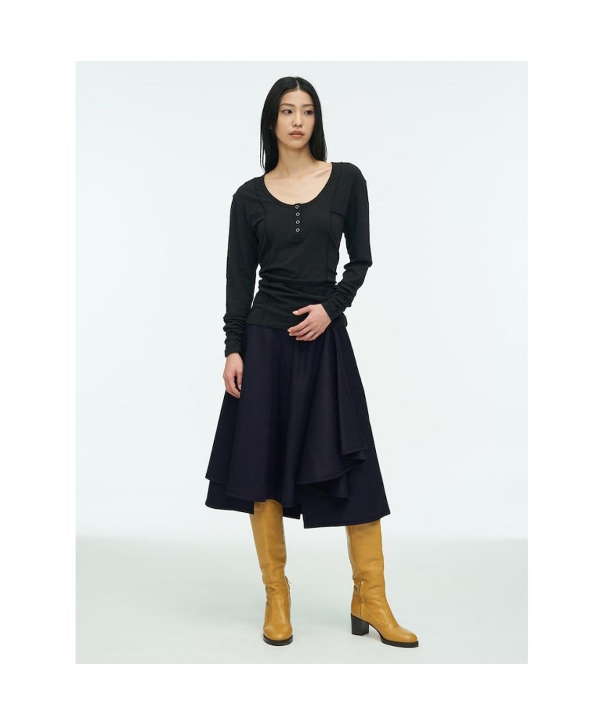 앙개(ANGGAE) Multi Panel Skirt  Navy
