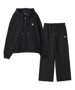 [SET] Signature hood zip-up & Signature relax wide pants - BLACK
