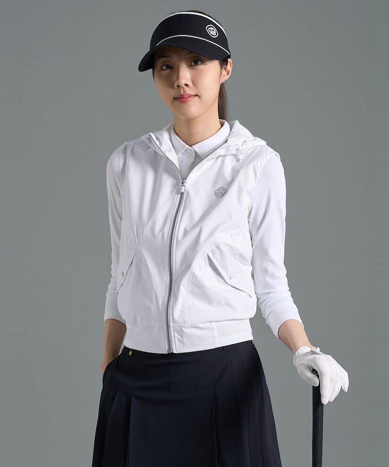 [B_under] 여성 발수 후드 메쉬안감 베스트  화이트