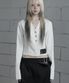 Back Diagonal Eyelet Collarless Crop Jacket (White)