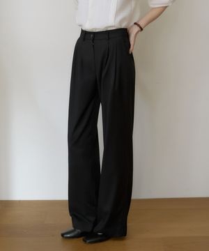 SPPT09 에센셜 투턱 와이드 슬랙스 - Black