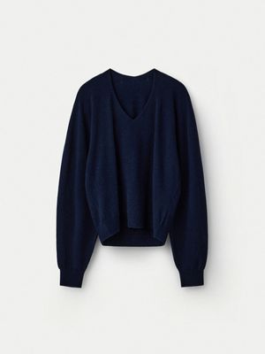 Wool Cashmere V Neck Pullover_Deep sea