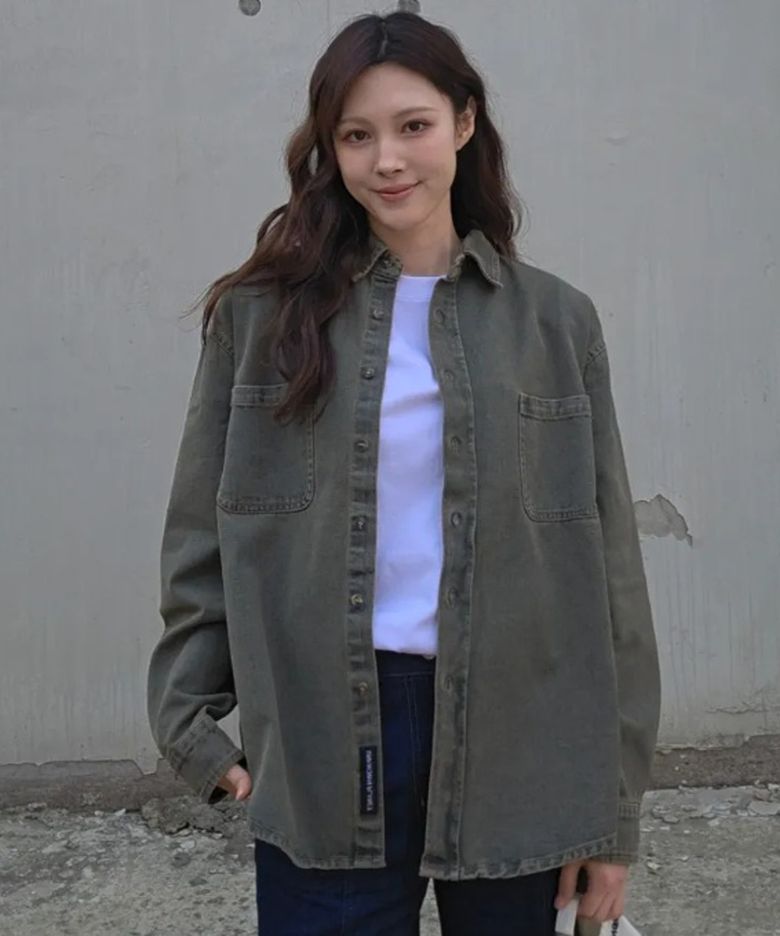 루즈핏 데님 셔츠  샌드블루