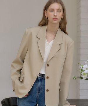시그니처 싱글 버튼 자켓 - Beige