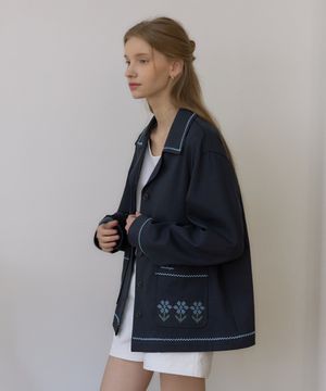 플로라 스티치 코튼 자켓 - Navy