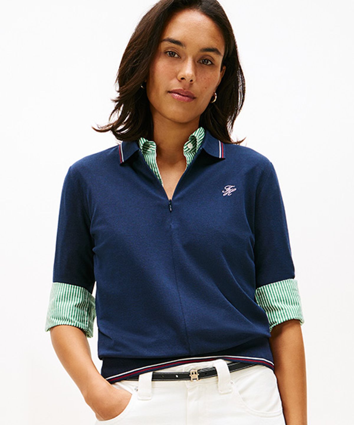타미힐피거(TOMMY HILFIGER) 하프 집업 반팔 폴로 티셔츠 (T22G0TPI031WT1C1G)