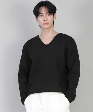 기모 무지 V넥 스웨트셔츠 PRR-871 블랙