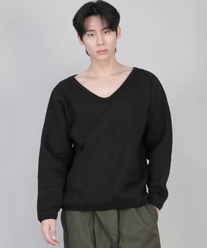 기모 무지 BIG V넥 스웨트셔츠 BIGV-872 블랙