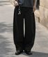 트위스트 볼륨 커브드 코튼 팬츠 블랙