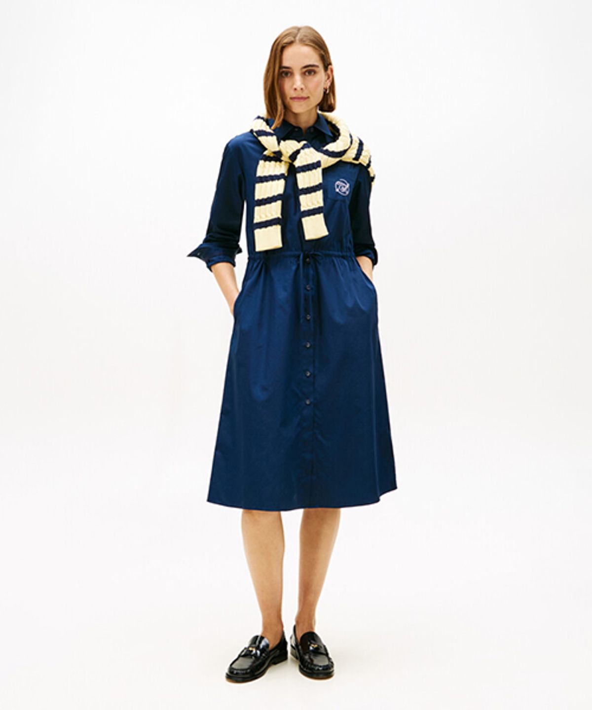 타미힐피거(TOMMY HILFIGER) 포플린 플레어 셔츠 드레스 (T22G0TDR001WT2C1G)