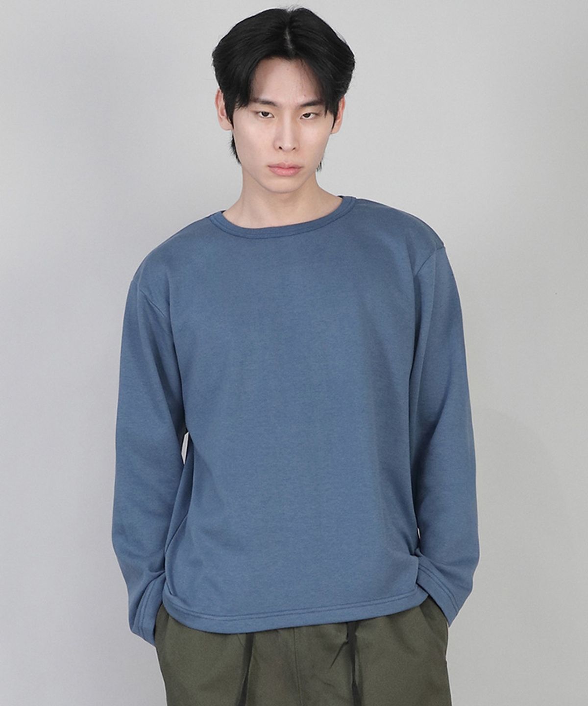 세인트크루(SAINTCREW) 무지 R넥 긴팔티 RRL-875 이집션 블루
