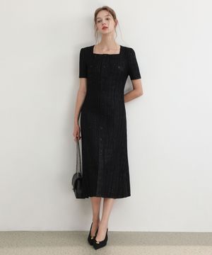 트위드 플리츠 스퀘어넥 원피스