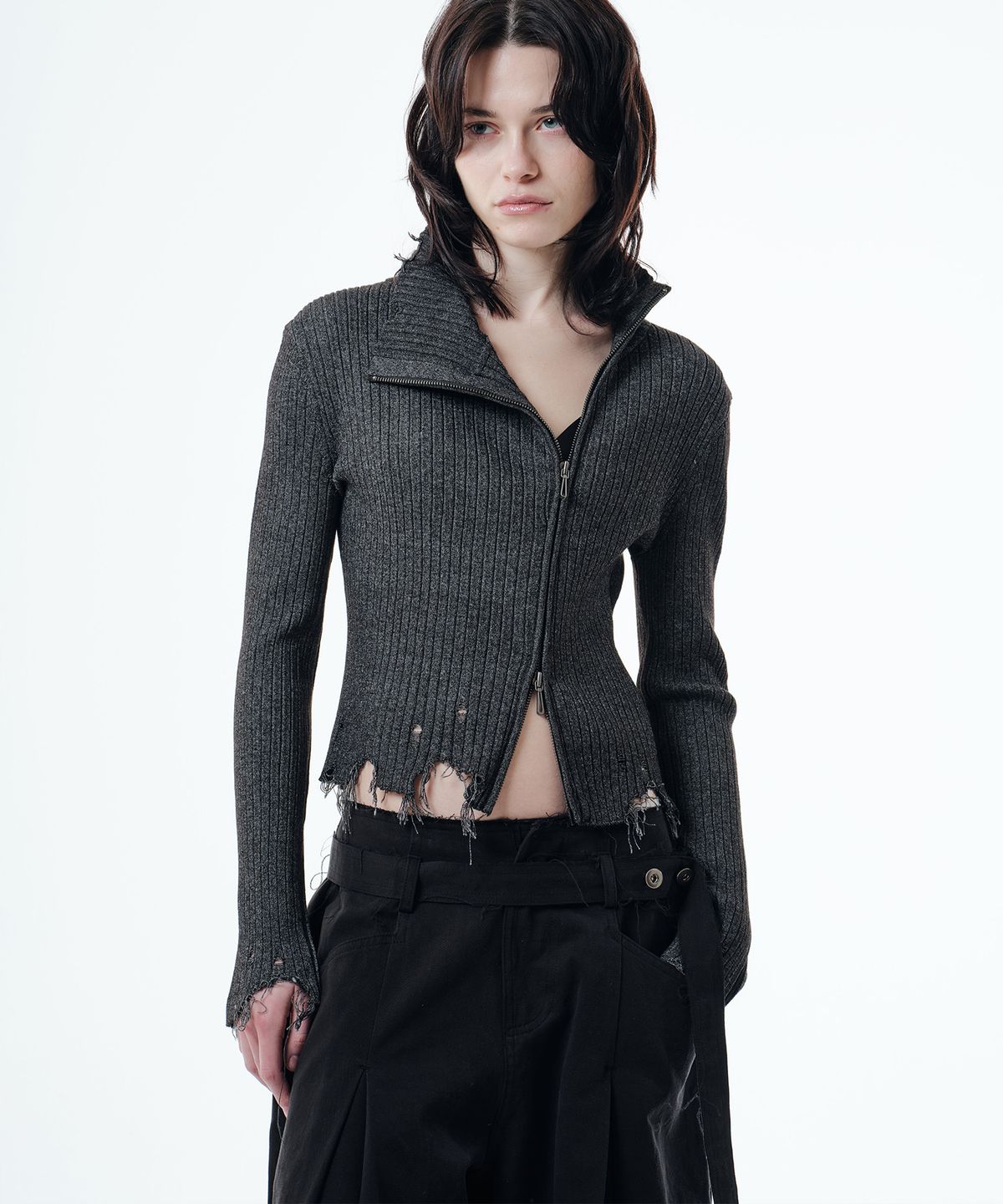 2000아카이브스(2000ARCHIVES) ROUX KNIT ZIP-UP (CHARCOAL)