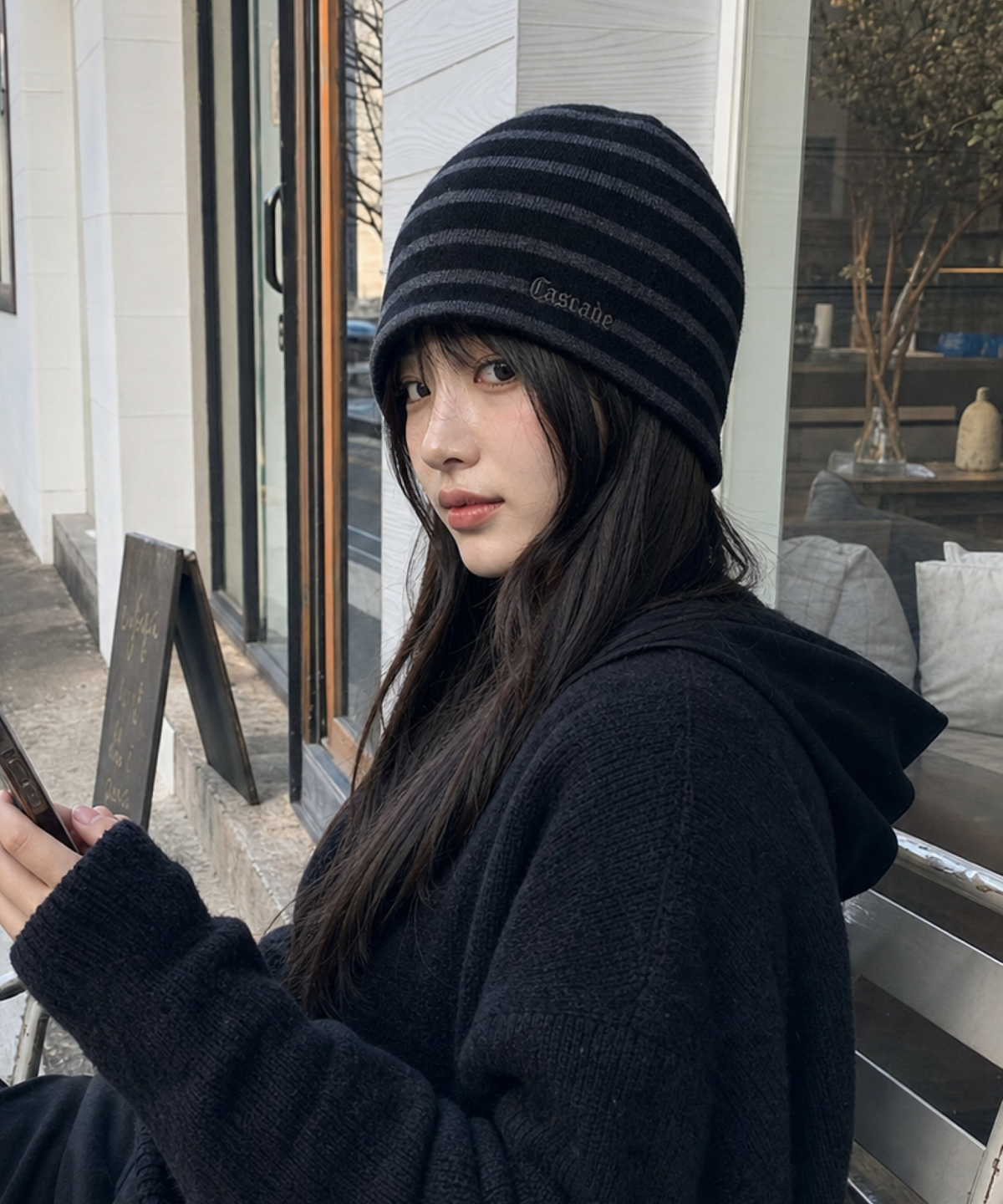 아이돈워너셀(IDWS) Cascade Maxi Beanie Black/Charcoal