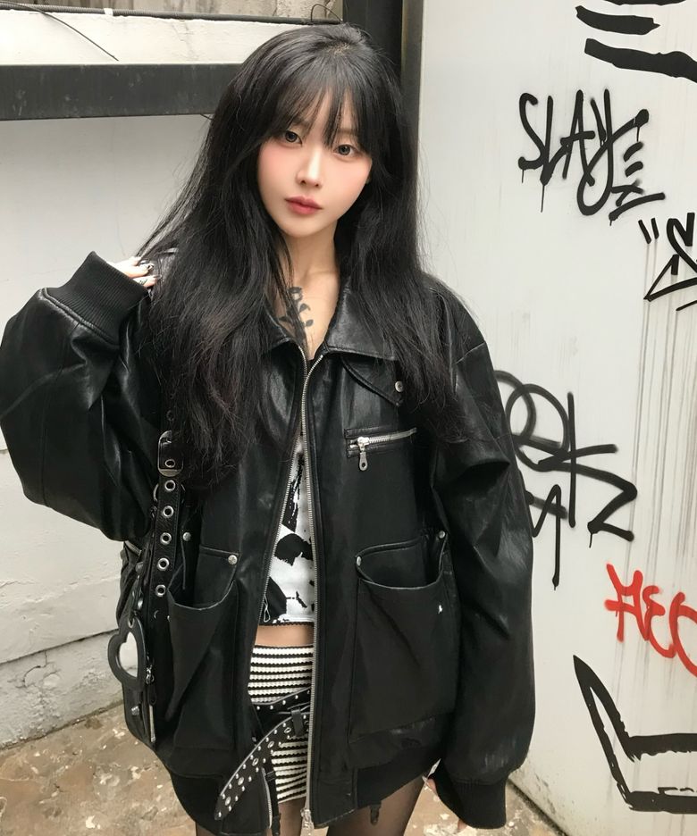 Misty Leather Blouson Black