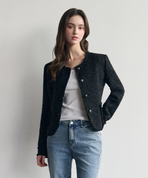 프린지 커프스 트위드 자켓 (블랙)