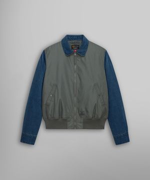 데님 릴랙스드 믹스드 미디어 플라이트 자켓 필드 그레이