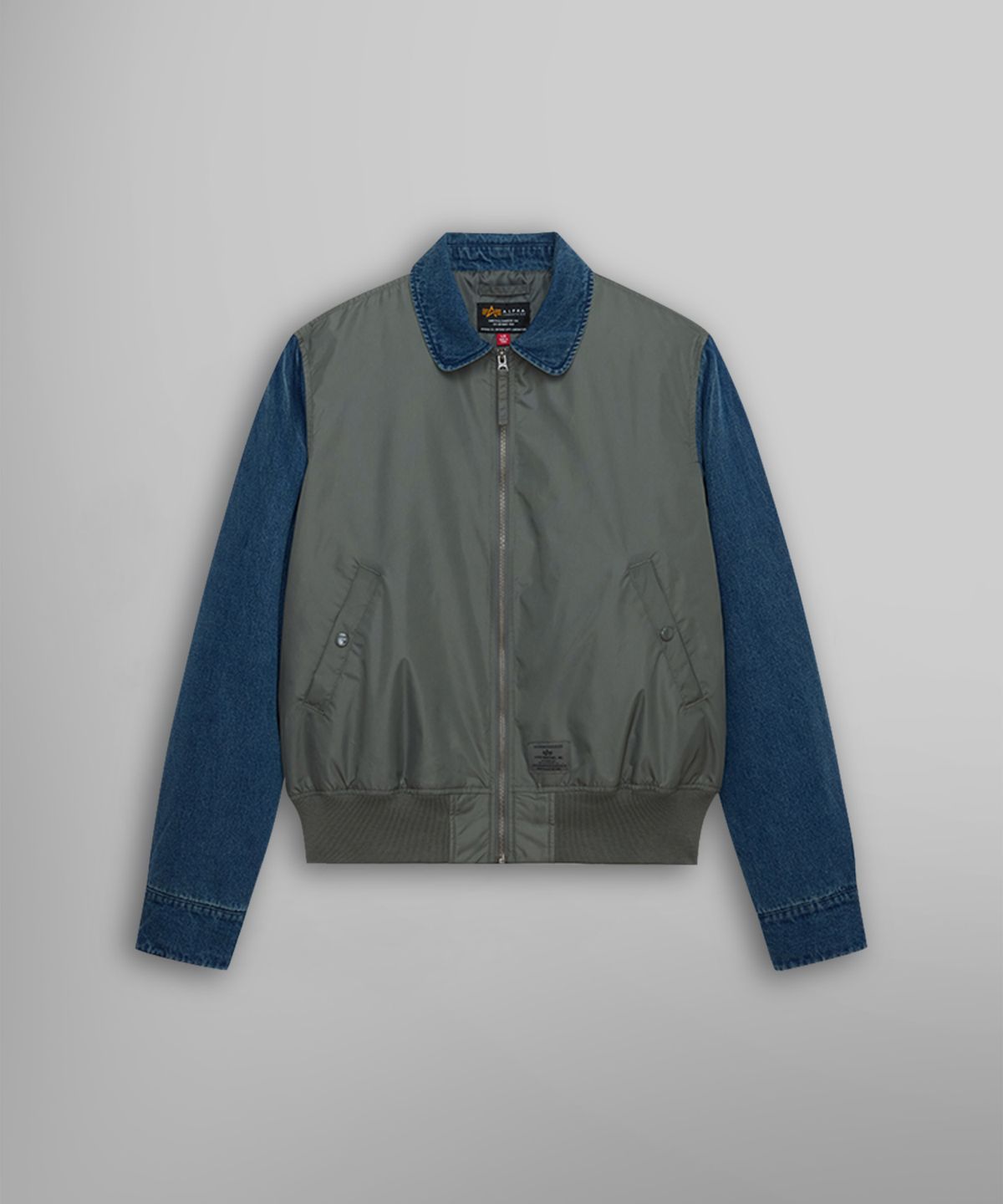 알파 인더스트리(ALPHA INDUSTRIES) 데님 릴랙스드 믹스드 미디어 플라이트 자켓 필드 그레이