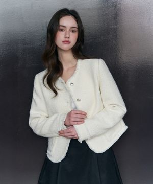 프린지 커프스 트위드 자켓 (화이트)