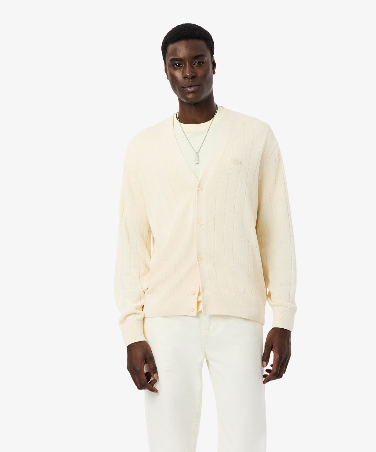 라코스테(LACOSTE) 남성 PARIS PACK 립조직 V넥 가디건 AH1039-56G 056