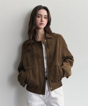 라운드 카라 스웨이드 봄버 자켓 (브라운)