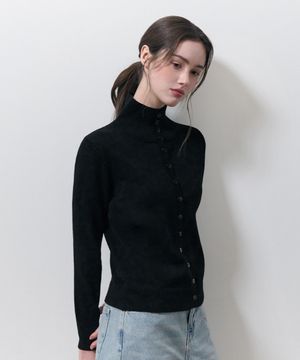플레인 하이넥 버튼 가디건 (블랙)