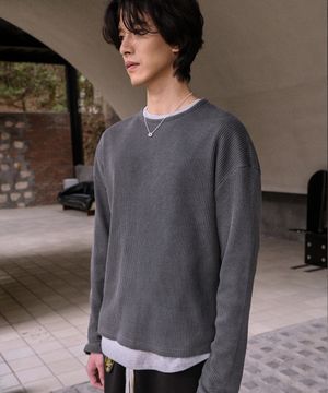 피그먼트 와플 세미 크롭 롱슬리브_Charcoal