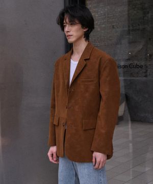 스웨이드 레더 쓰리버튼 블레이저_Brown