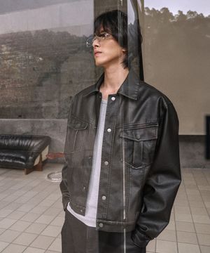시티 레더 트러커 자켓_Black