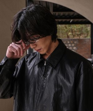 스티치 베지터블 레더 자켓_Black