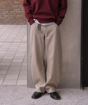 코튼 커브드 스티치 와이드 팬츠_2Color