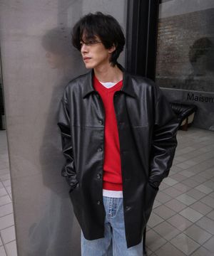 하이드 레더 카 코트_Black