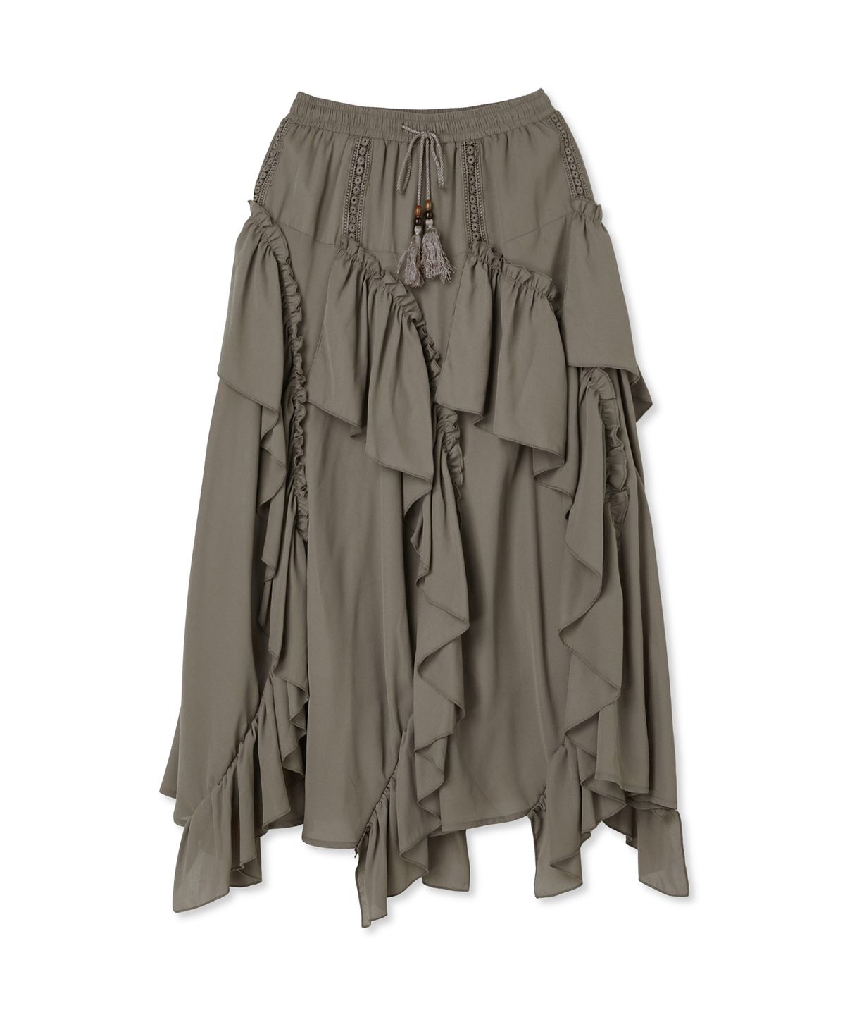 펜필드(PENFIELD) 보호 시크 사선 프릴 스커트 브라운_FS2WS89F