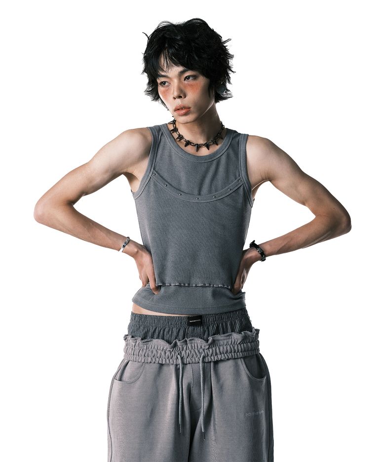 STUD LAYERED SLEEVELESS LIGHT GRAY