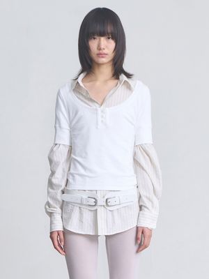 Button Scoop Neck Top _ White