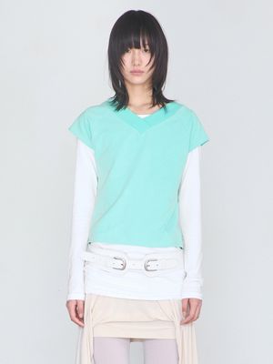 V-Neck Raglan Half Top _ Mint