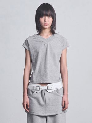 V-Neck Raglan Half Top _ Gray