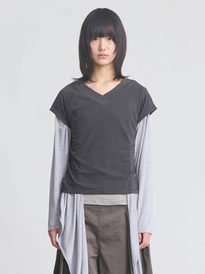 V-Neck Raglan Half Top _ Charcoal