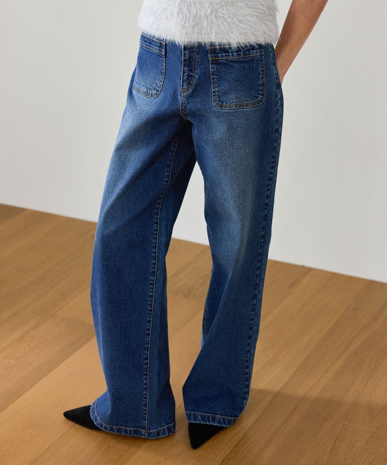Out Pocket Wide Fit Denim Pants(Denim)