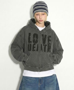 DTF 데쓰러브  투웨이 피그먼트 헤비 크롭 후드집업 차콜