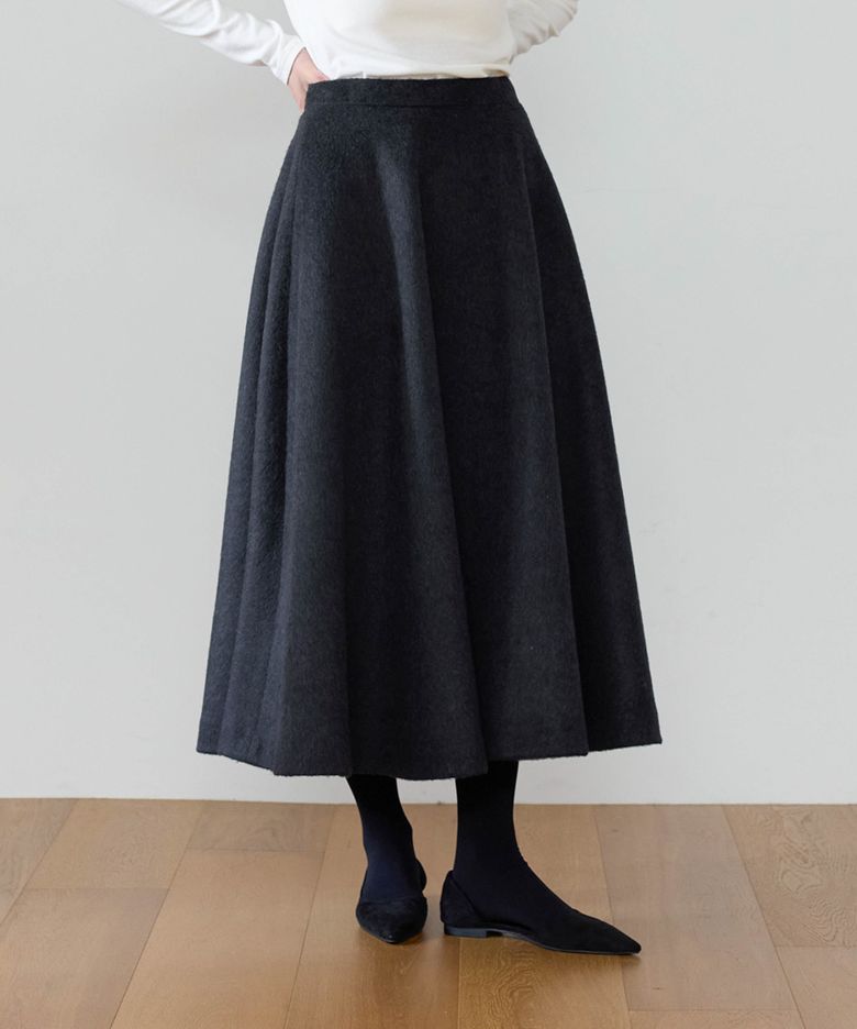 Clé Wool Flared Skirt(Charcoal Gray)