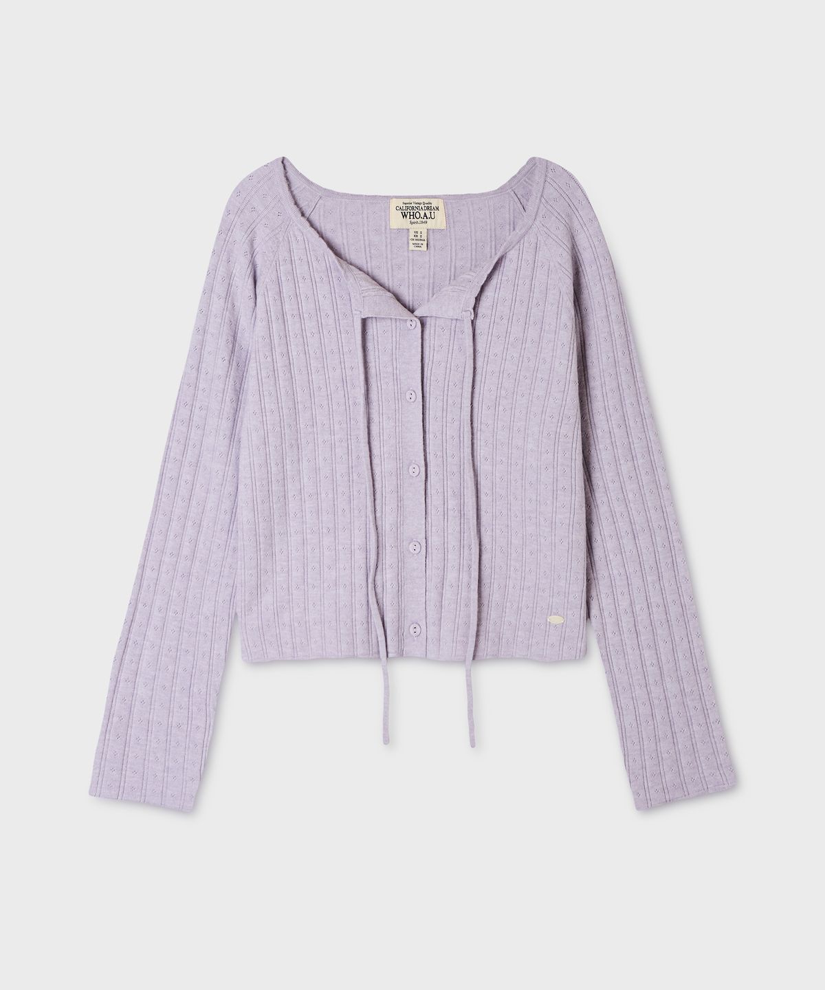 후아유(WHO.A.U) Ribbon Punching Skashi Cardigan / WHCKG4925F